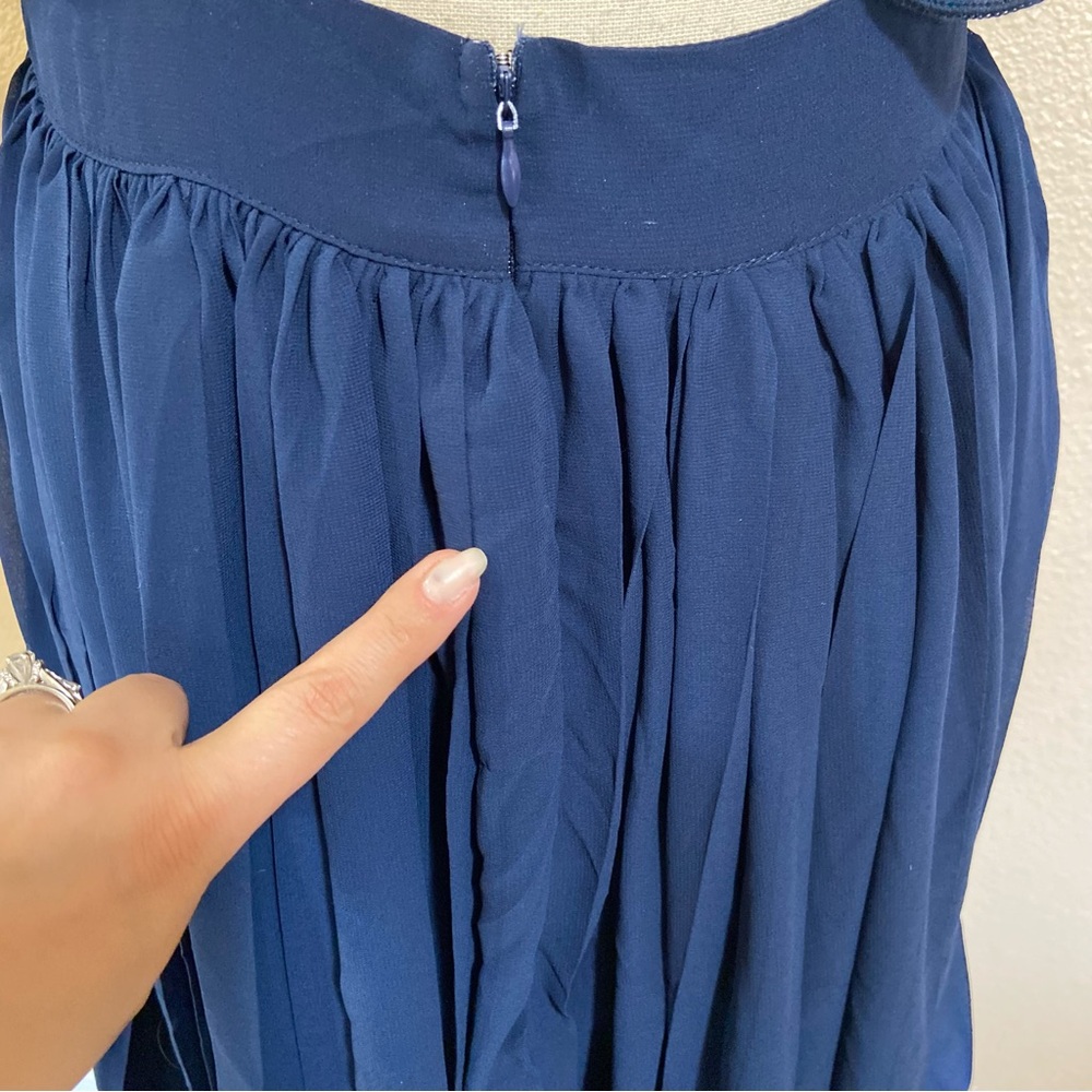 NWOT Lulus Splendid Charisma Navy Ruffled Pleated One-Shoulder Midi Dress - Picture 6 of 10